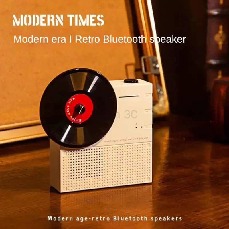 Vintage vinil registro projeto alto-falantes Bluetooth, som surround sem fio portátil, centro de música, apoio TF handsfree chamada, subwoofer de som