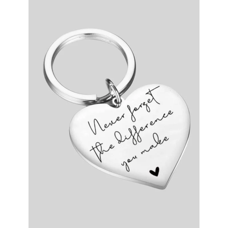 Fashion Letter Pattern Slogan Decor Heart Shaped Design Metal Keychain, Summer Accessories 2024, Stainless Steel  Fun Keychains