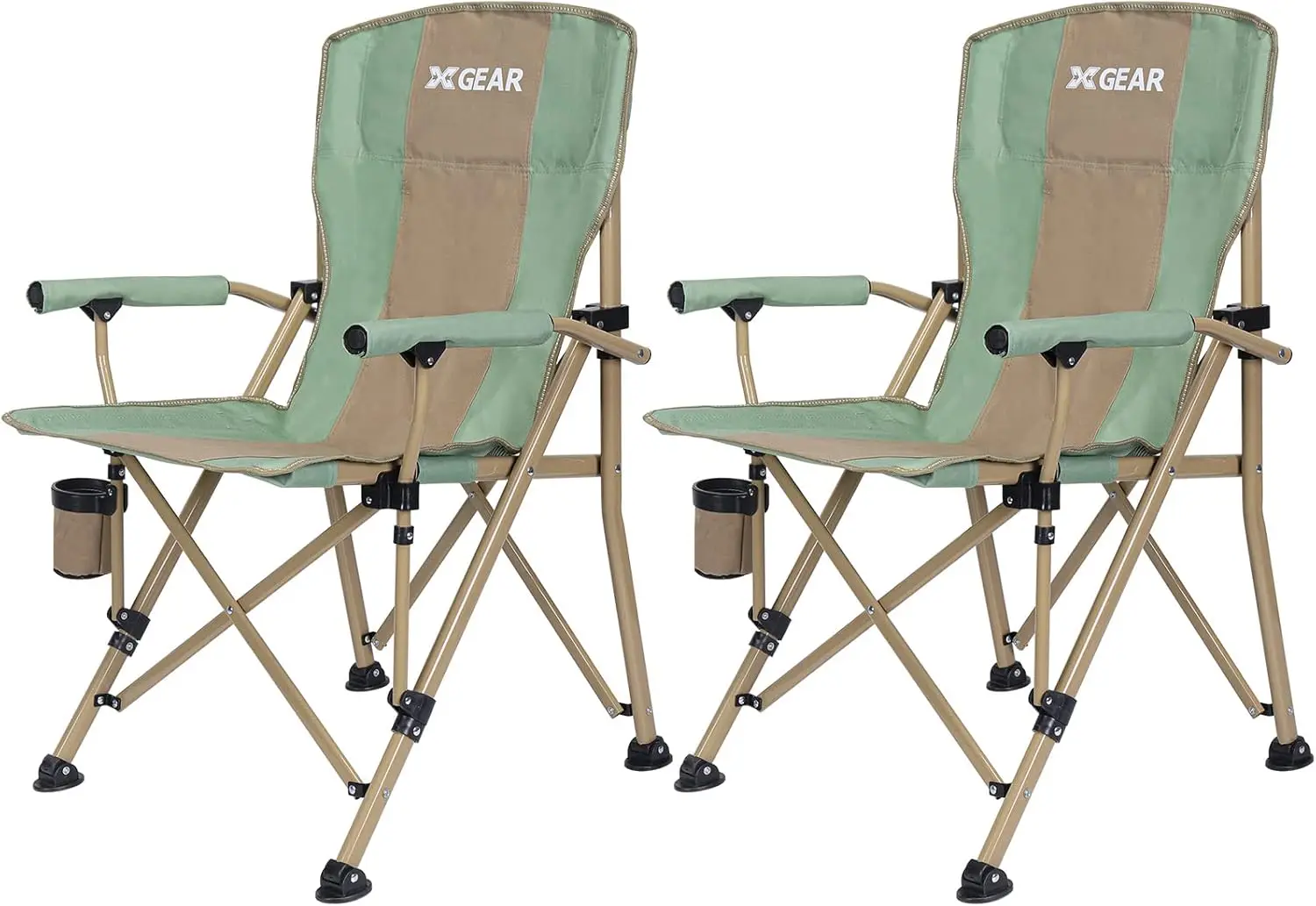 

Camping Chair with Padded Hard Armrest, Sturdy Folding Camp Chair with Cup Holder W Mesh Storage Bag, Support