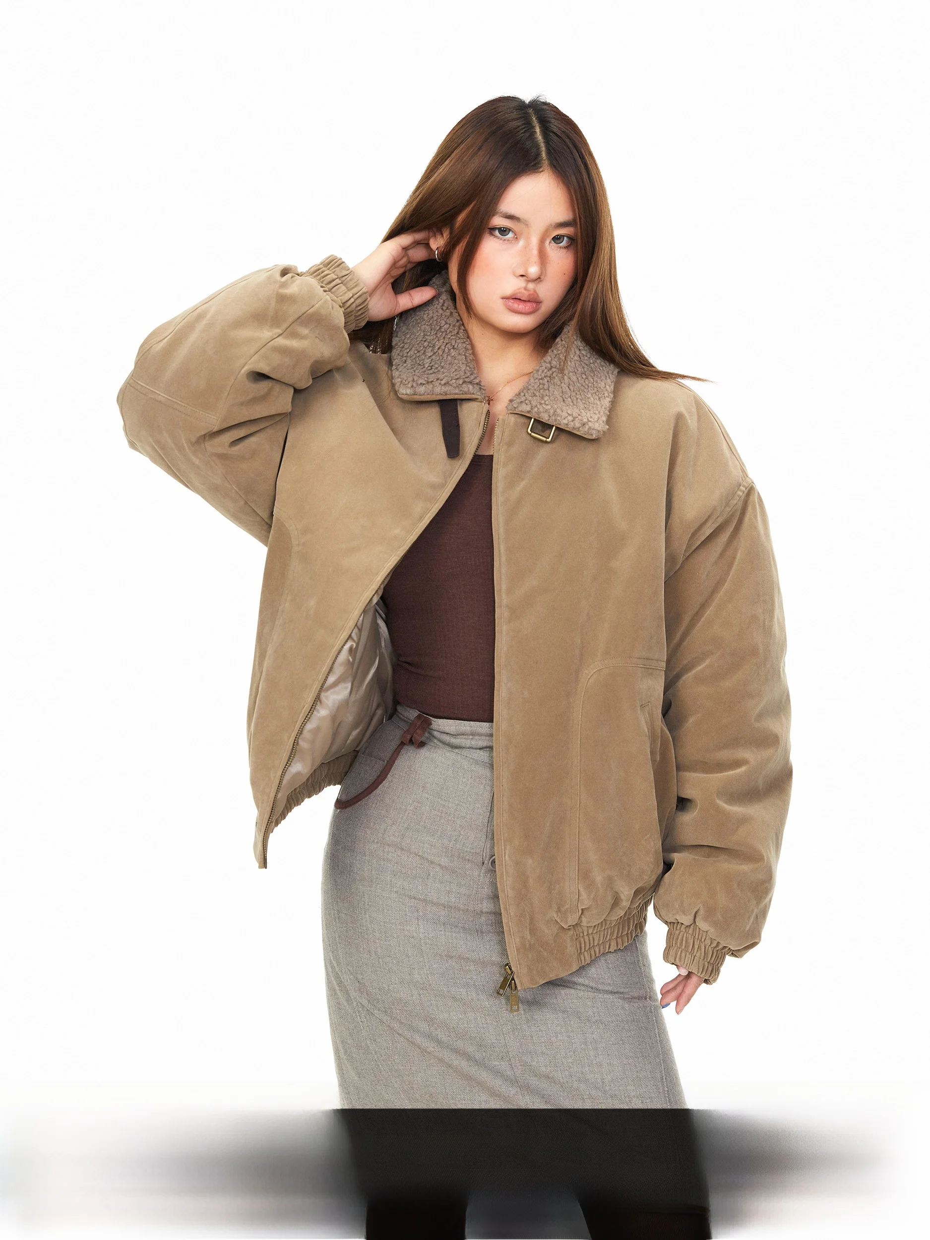 

Зимняя женская куртка Blabb из замши с меховым воротником, хлопковая, в американском стиле, высококачественная, свободного кроя, теплая, утепленная, верхняя одежда