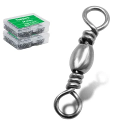 Barril giratorio de rodamiento de bolas de pesca de acero inoxidable, anzuelos de Pesca de Mar, Conector de línea de señuelo, productos para pesca, 50 piezas/1 caja