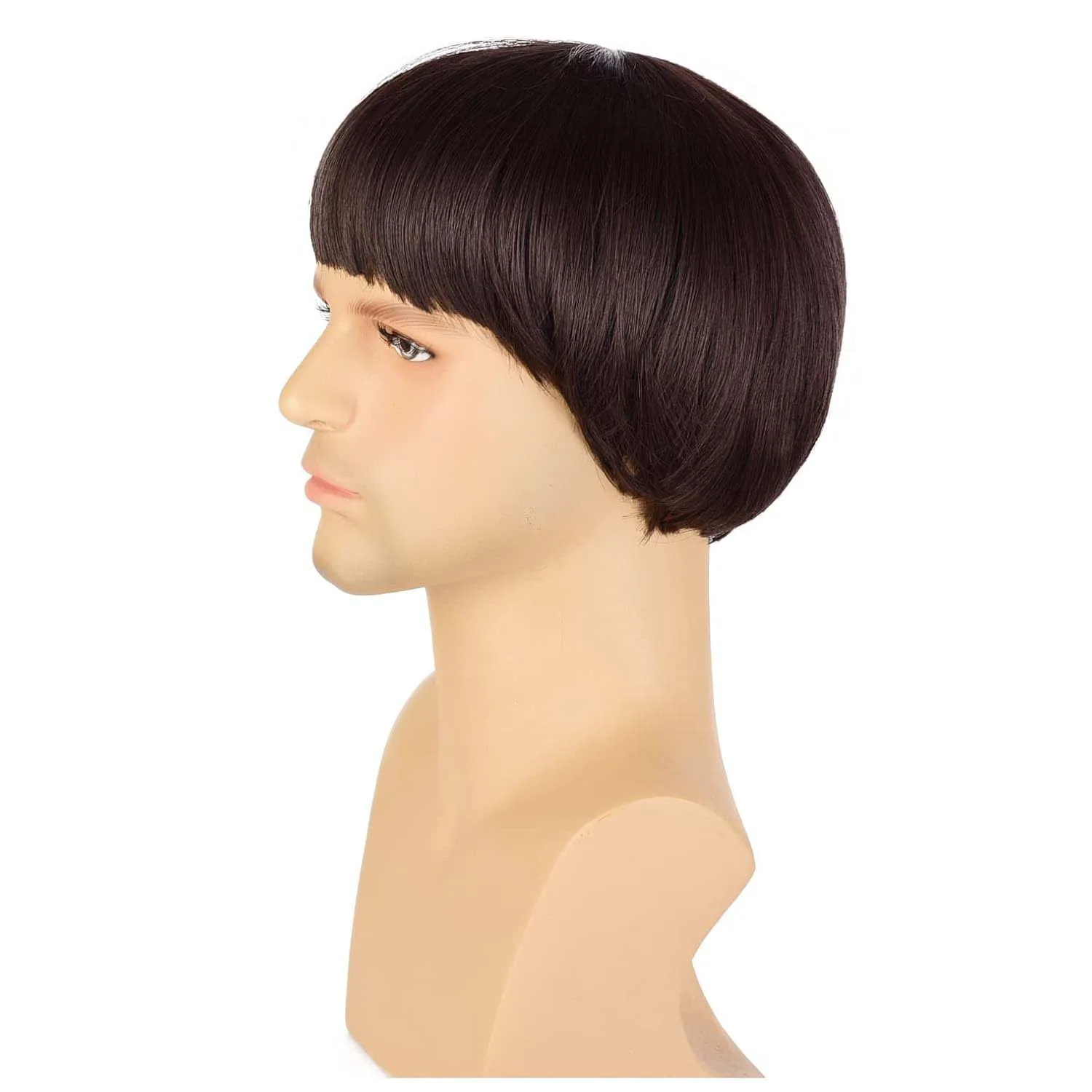 Synthetic Short Brown Mushroom Cosplay Wig for Men, Bowl Cut Hair,Anime Retro Wig, Suitable for Movies, Party,Multi-colored Wig image 3