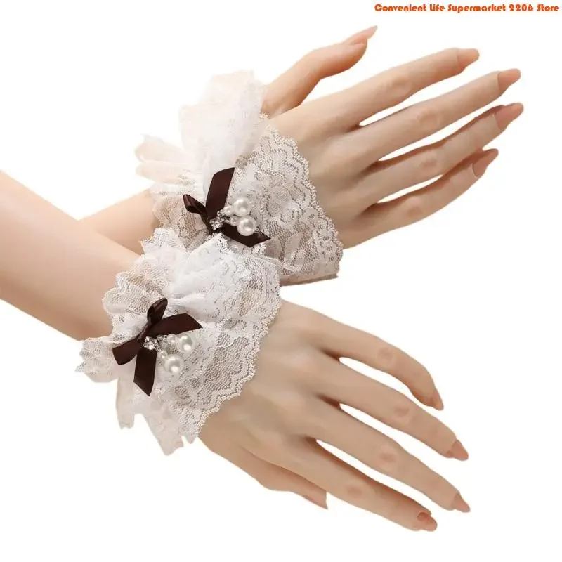G92D Pearls Bowknot Lace Arm Sleeves Decorative Arm Cover for Daily Wear Photoshoots