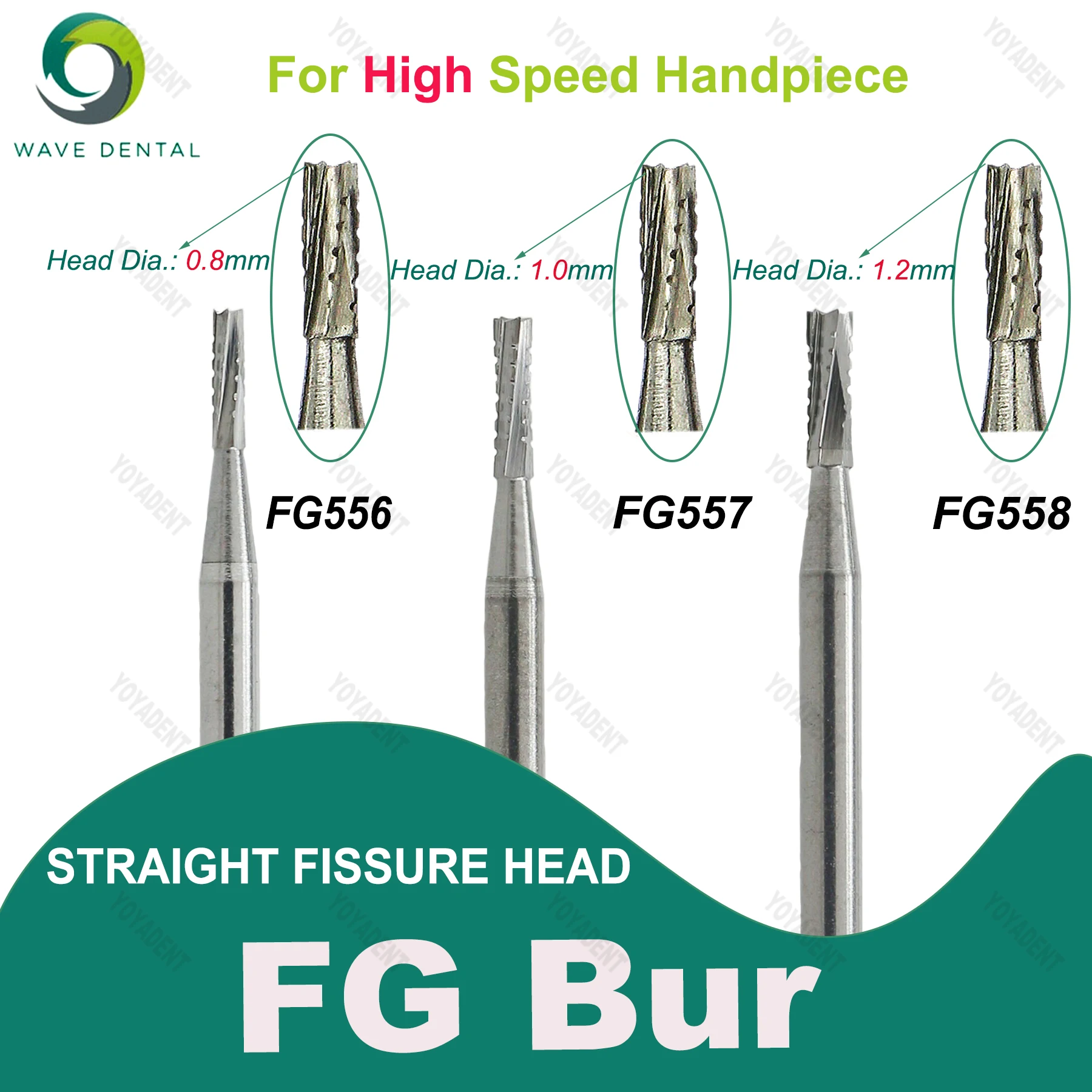 

WAVE Dental Burs FG Cross Cut Straight Fissure Head Dentistry Drills For High Speed Turbine Handpiece Dia.1.6mm 5pcs/Pack