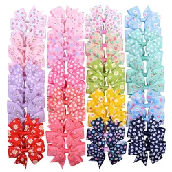 20pcs/set 3.2'' Large Sunflower Dots Ribbon Bows Hair Clips for Baby Girls Grosgrain Hairpins Headwear Kids Hair Accessories