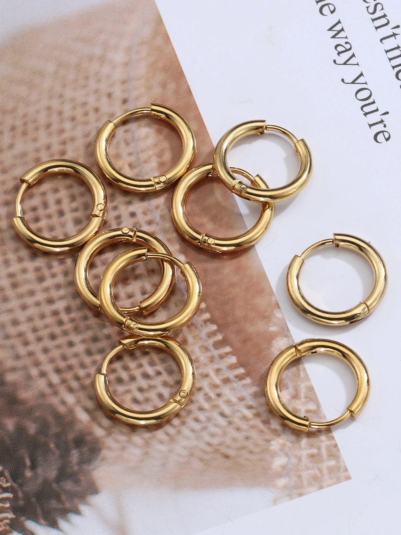 10pcs Gold Color Stainless Steel Ear Hoop Earrings Women Earrings Men Punk Hiphop Gift Fashion Jewelry Piercing Accessories