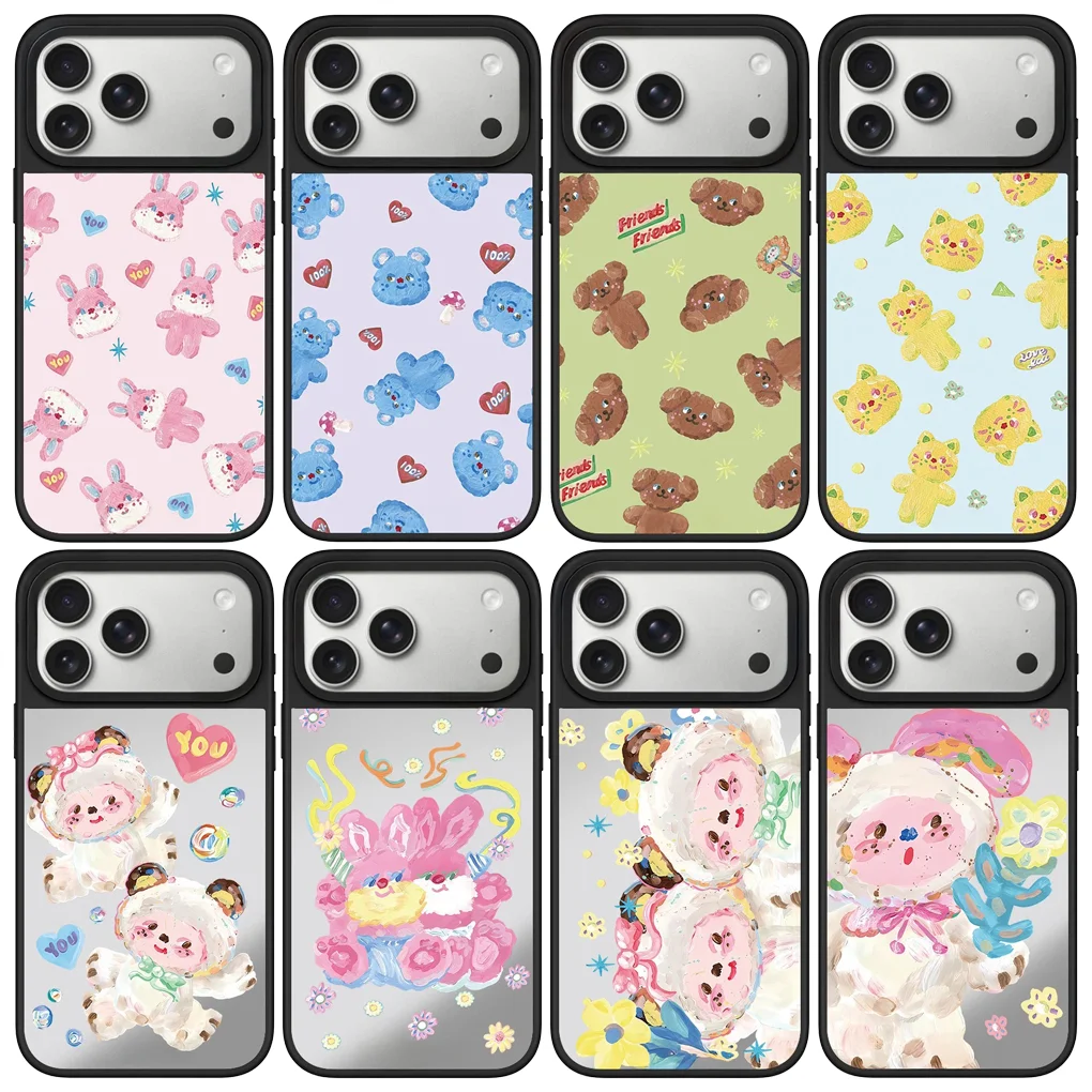 

Cartoon Graffiti Puppies Mirror Surface Phone Cover For IPhone 12 13 14 15 16 17 Pro Max Case For IPhone 17 Air