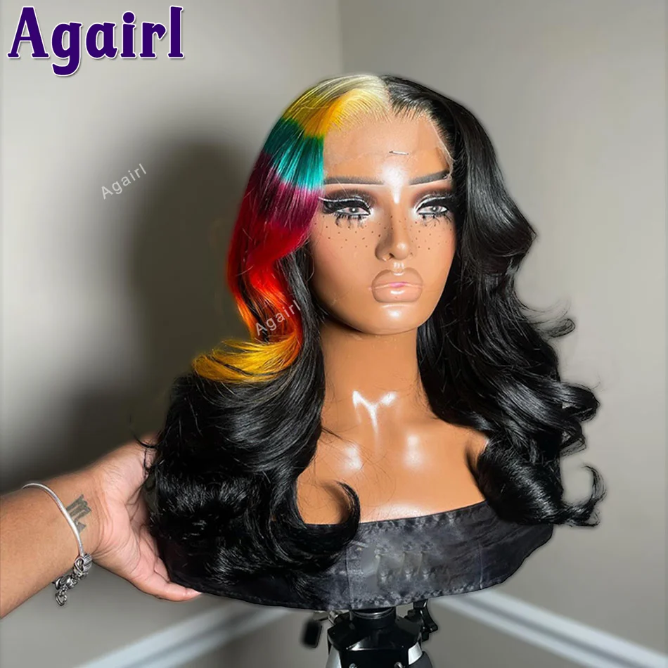 متعدد الألوان تسليط الضوء على أخضر أحمر أصفر 13X6 الدانتيل الجبهة خصلات الشعر المستعار الإنسان 13x4 الجسم موجة الدانتيل الباروكات الأمامية 6X4 إغلاق الدانتيل الباروكات #2