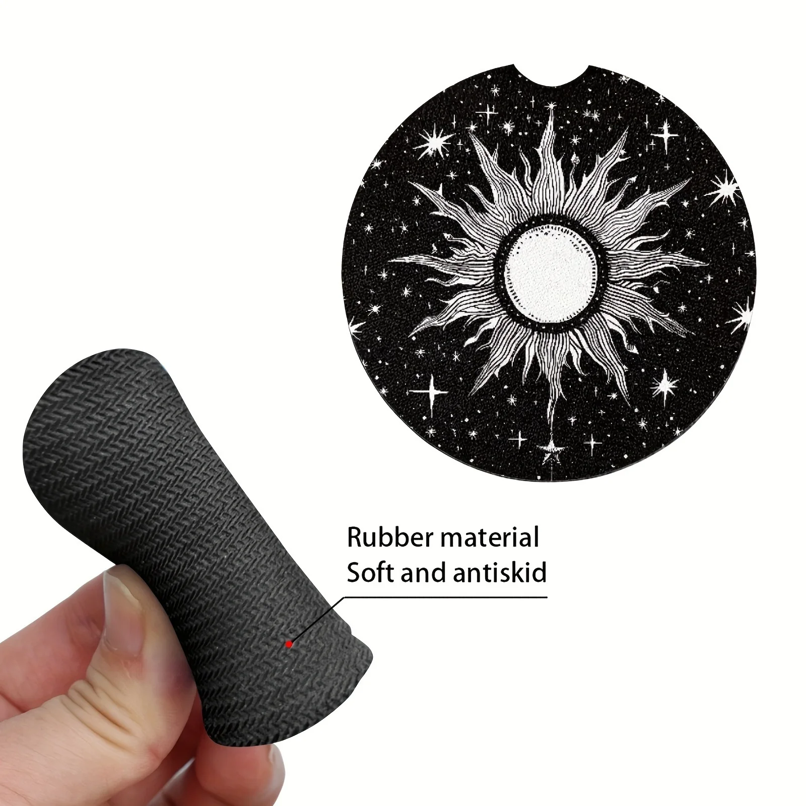 2pcs Star Moon Starry Night Absorbent Car Coasters Cup Holders With Finger Grooved Mouth For Easy Move For Women Men Car Interio