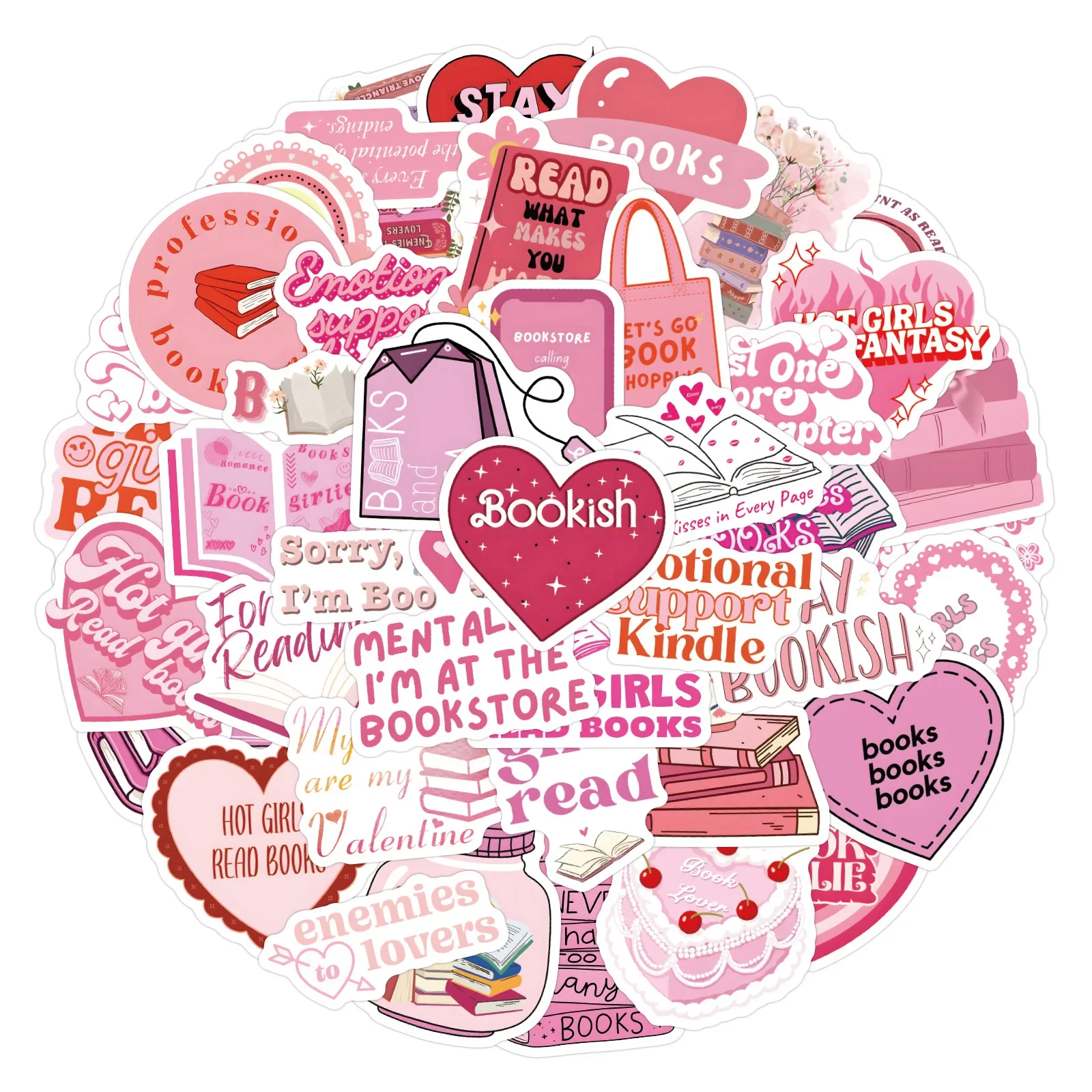 60Pcs Pink Bookish Stickers DIY Stickers Scrapbooking Phone Luggage Skateboard Waterproof Decals
