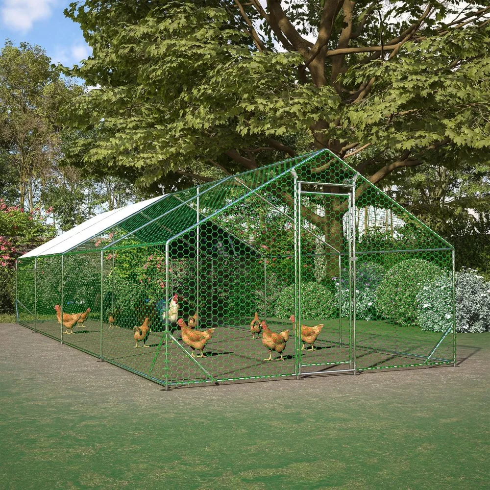 

Metal Chicken Coop 26x10x6.56ft Extra Large Walk-in Poultry Cage for 25/30 Chickens Chicken Run Hen Rabbit Duck House