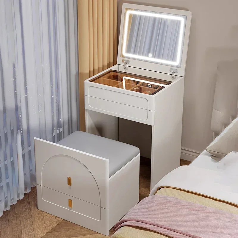 

Modern Minimalist Vanity Table Storage Chair Stylish Makeup Vanity Table Nordic Mirror Tocador De Maquillaje Home Furniture