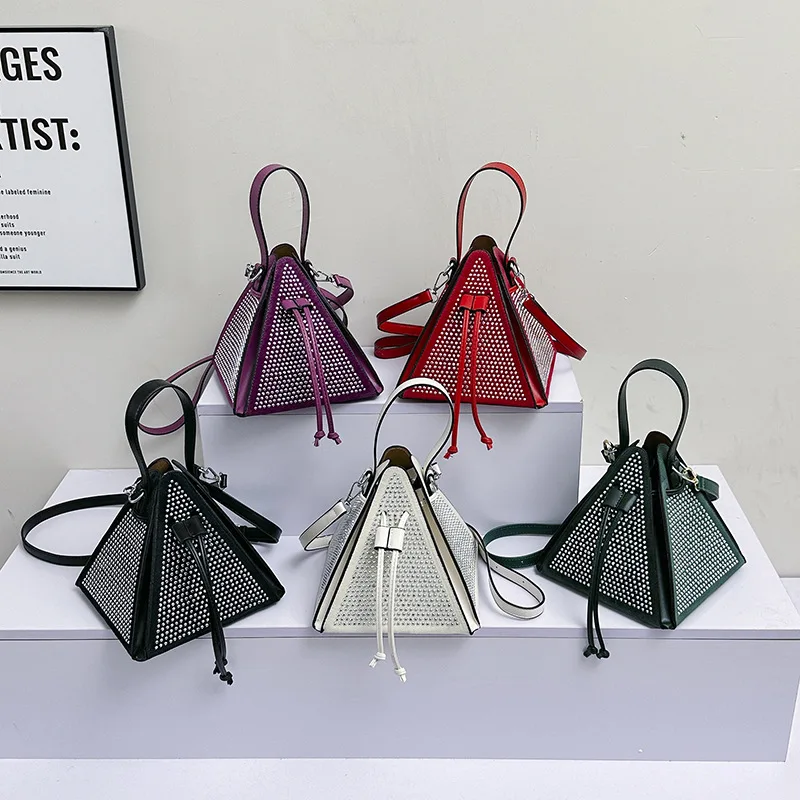 2024 new Evening Clutch Bag Triangular Pyramid Unique Niche DESIGN Woman Party Bags Vintage Fashion Purse Handbags Full Rivet