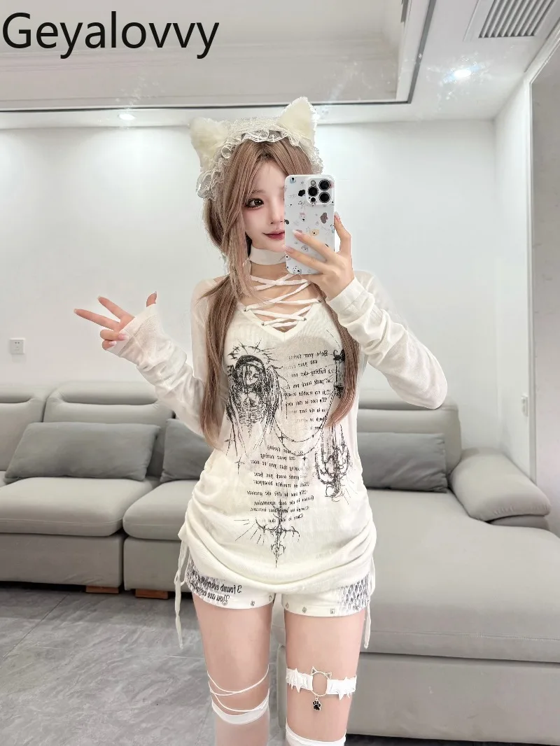 Japanische Original Neue Subkultur Spitze-Up Halter Gestrickte Dünne Pullover Frühling Herbst Neue Süße Mädchen Vielseitig Gedruckt Pullover