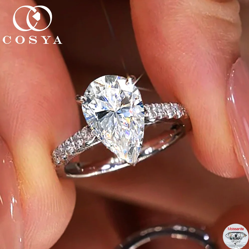 

Кольцо COSYA с муассанитом 2 карата (7*10 мм) в форме груши для женщин, серебро S925, обручальное кольцо с бриллиантом в форме капли, изысканные ювелирные украшения, подарки