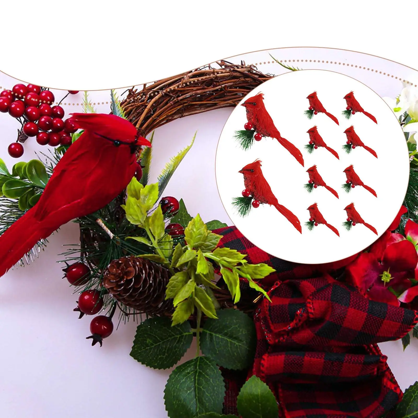 

10 Pieces Artificial Christmas Red Cardinal Birds Art for Festival Courtyard
