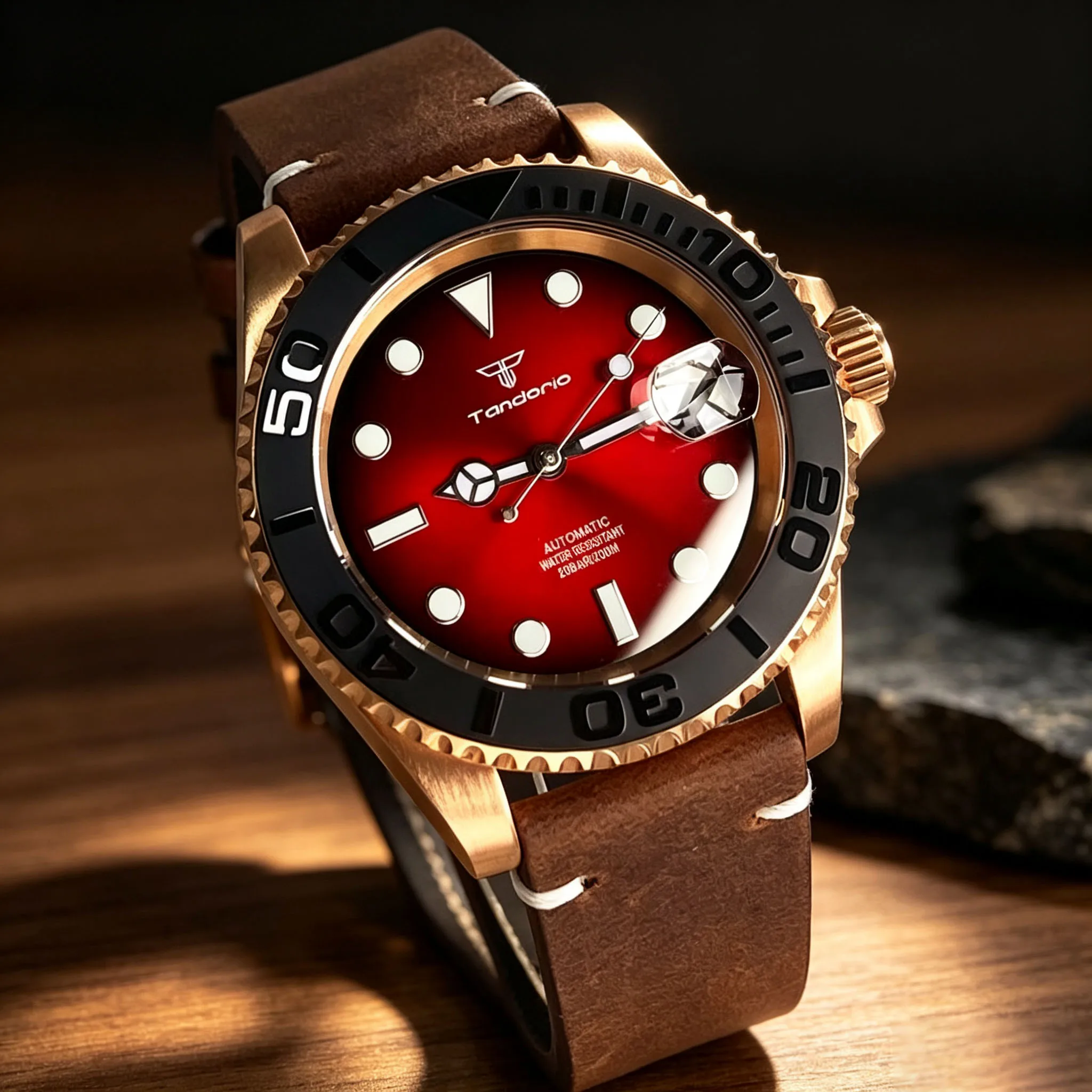 40mm Solid Real Cusn8 Bronze Miyota 8215/Asia 2824 Automatic Men Watch Sapphire Crystal 20ATM 120 Clicks Rotating Bezel Tandorio