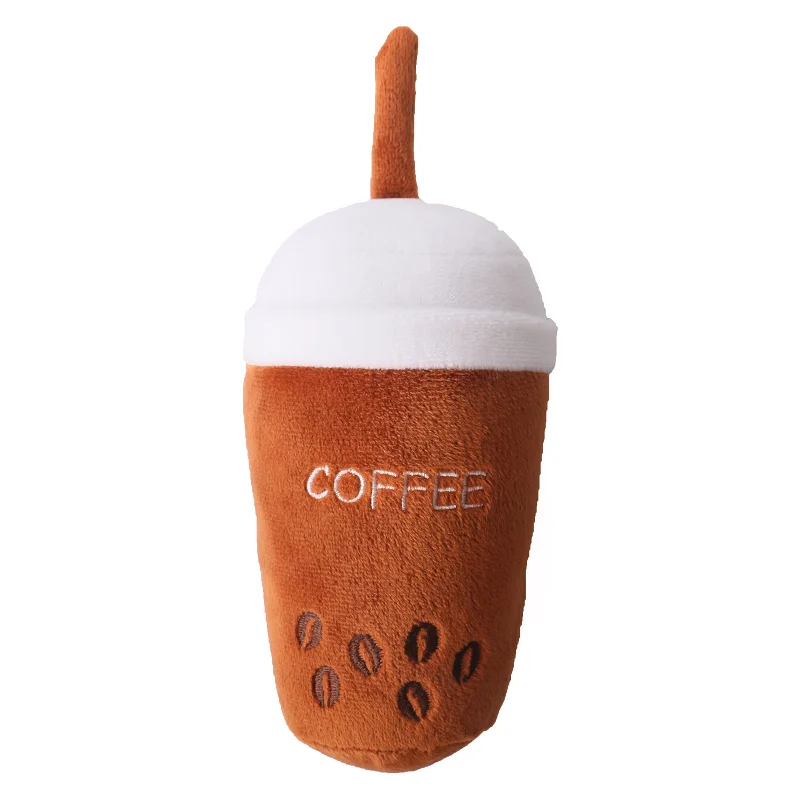 Dog Plush Toy Dog Beverage Coffee Series Plush Filled Coffee Cup Pet Toys Squeak Puppy Toys Fleece Squeak Toys