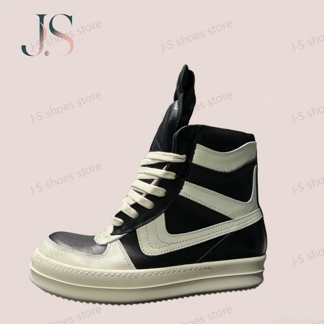 

R-o Retro Sneakers Black White Leather High Top Shoe Luxury Boots Men Shoes Zipper Luxury Women Casual Sneaker Ankle Boot