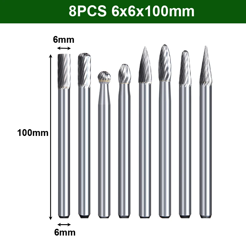 Imagem -04 - Carboneto de Tungstênio Rotary Files Grupo Furadeira Fresagem Rebarbatanas Die Grinder Ferramentas Abrasivas Escultura Bits 100 mm de Comprimento mm Shank Pcs