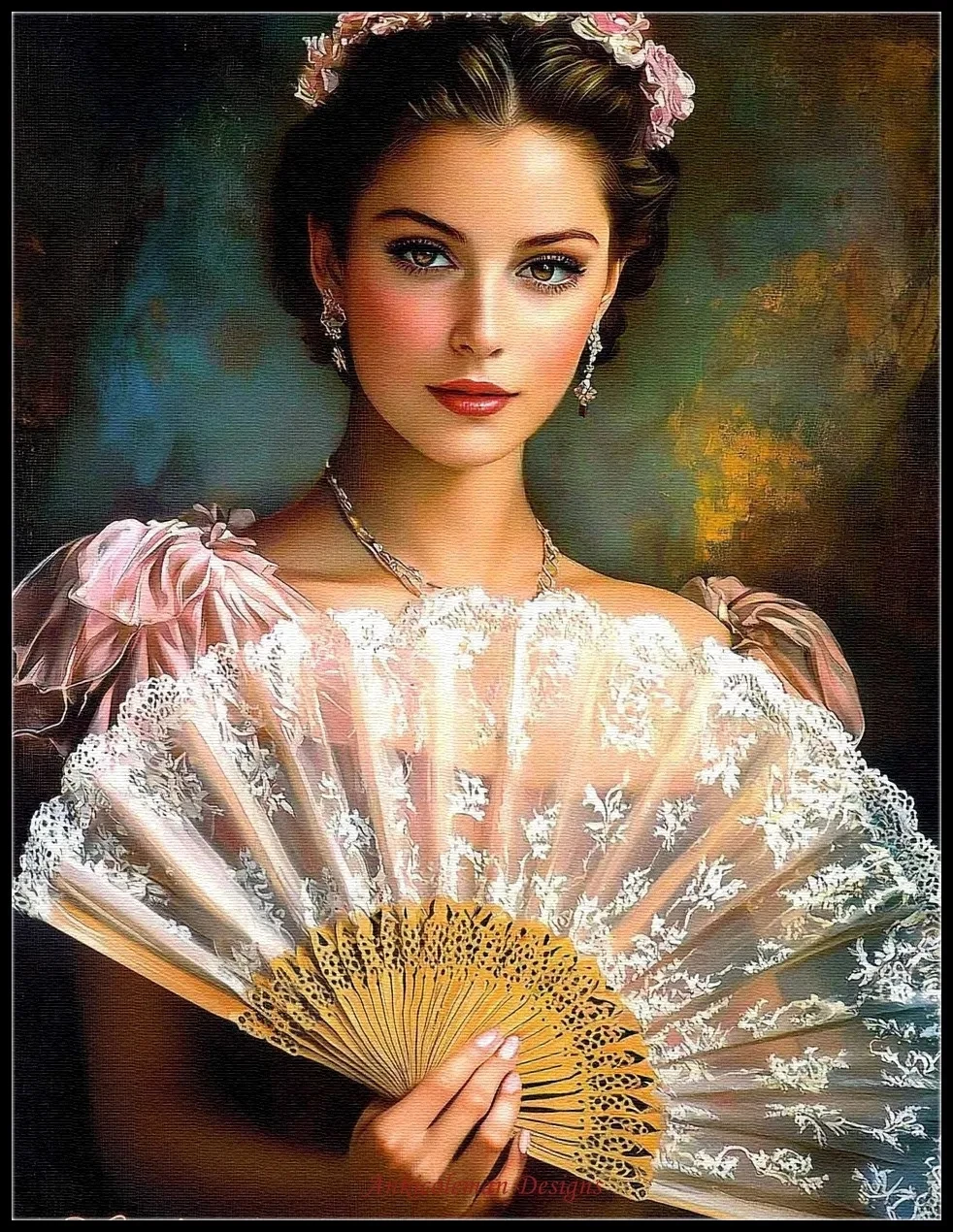 

A Lady with a Big Fan 2 - Рукоделие для вышивания DIY DMC Высокое качество - Наборы для вышивки крестом 14 карат Картина маслом