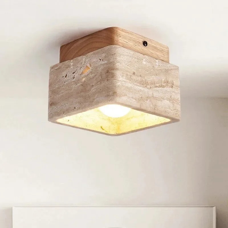 

New Square Yellow Cave Stone Ceiling Light Retro Style Bedroom Living Room Ceiling Lamp Surprise Quiet Wind Corridor Fixture