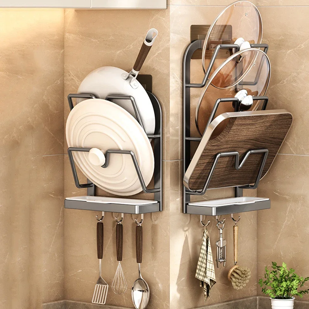 

Kitchen Storage Rack Multifunctional Placer Chopping Board Rack Household Pan Lid Rack Wall-mounted Punch-free Storage Artifact