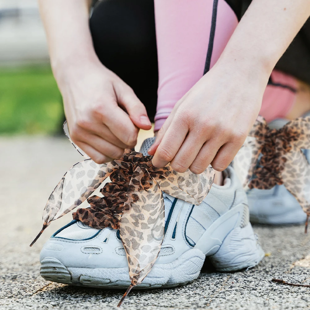 

2 Pairs 4CM Wide Shoe Laces Cheetah Leopard Print Polyester Sneakers Sports Shoes Ribbon Satin Animal Fat Laces