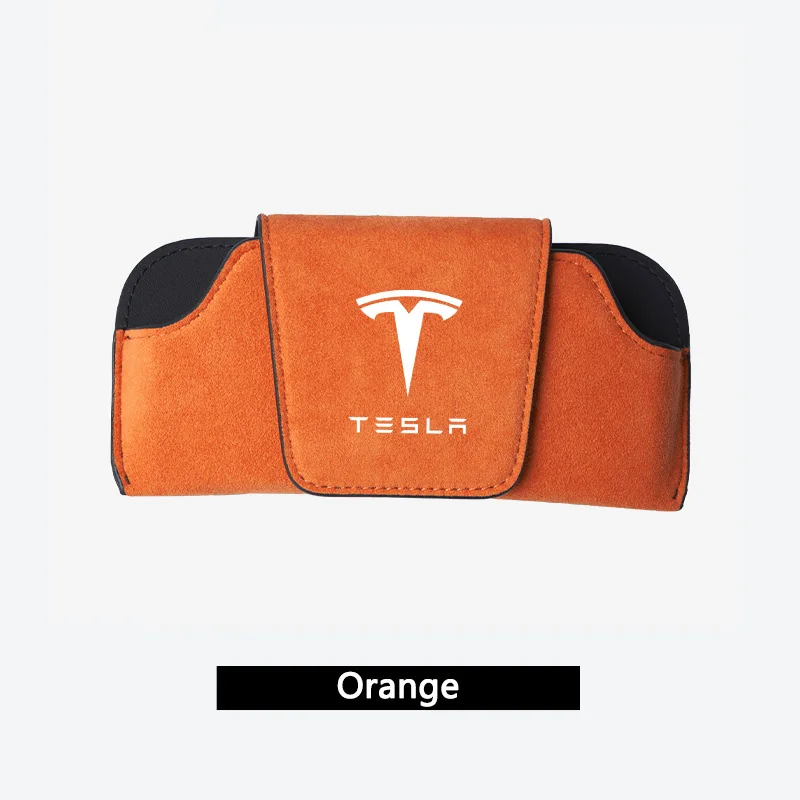 New Car Suede Leather Glasses Box Sun Visor Glasses Case Storage For Tesla Model 3 Model S X Model Y Roadster SpaceX Accessories