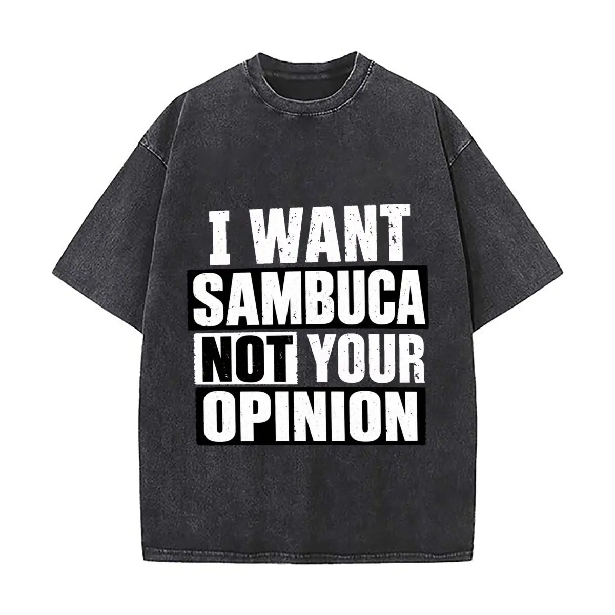 Camisetas Streetwear Sambuca com Design de Tipografia Ousada e Efeito Desgastado para Passeios Urbanos