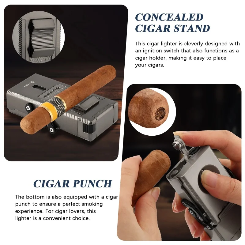 Luxury Cigar Turbo Lighter Torch Jet Windproof Butane Gas Lighter V Cutter Cigar Accessories Cigar Holder Cigar Punch Men\'s Gift