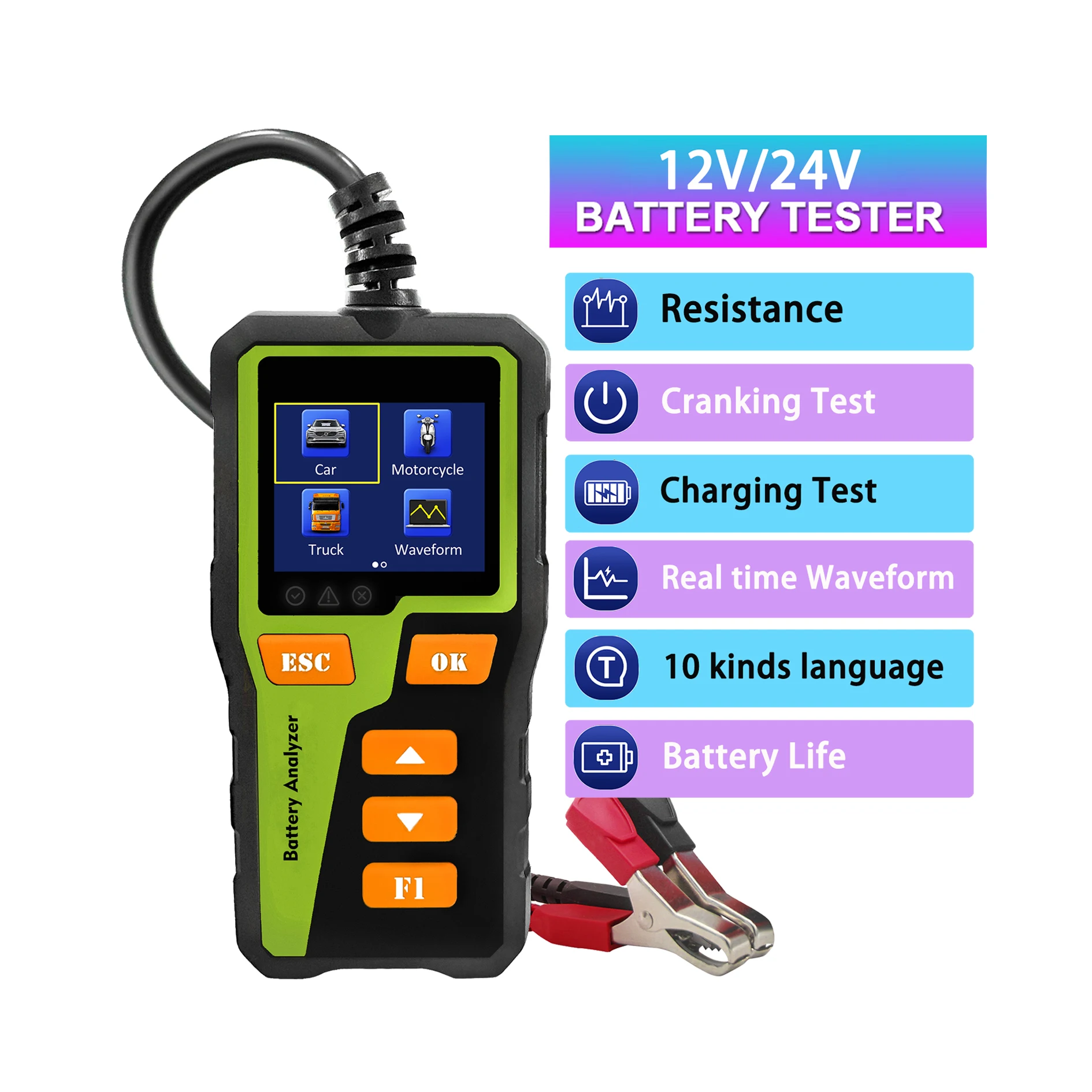 

NEW BT30 Car Battery Analyzer Auto Cranking and Charging State Diagnostic Code Reader Update Data Tester