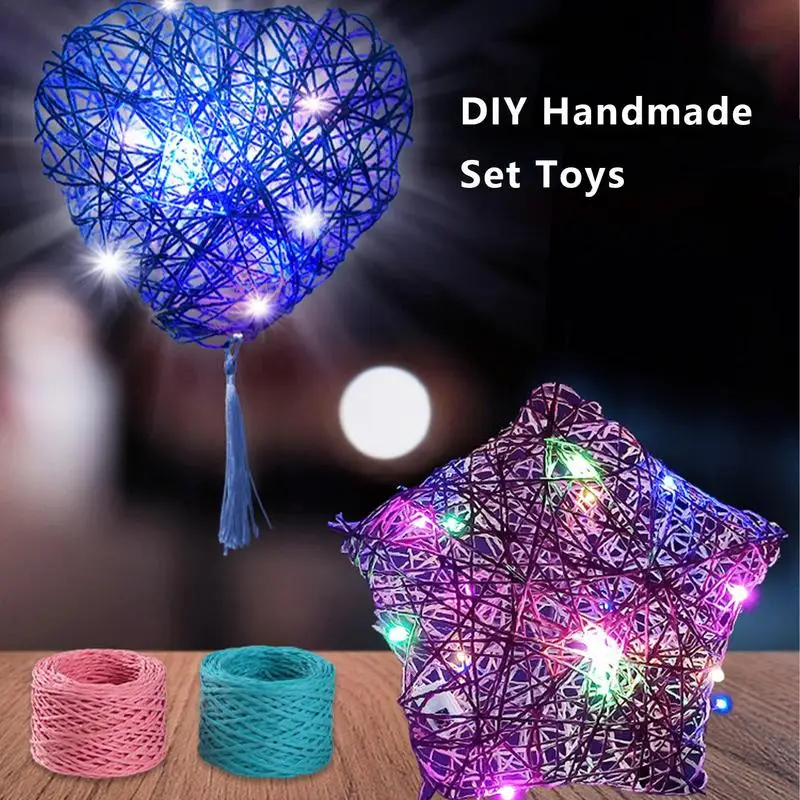 Lanterna iluminada DIY criativa, estrela do coração, brinquedos de lanterna redonda com lâmpadas LED, artesanato multicolorido, arte das cordas, Natal