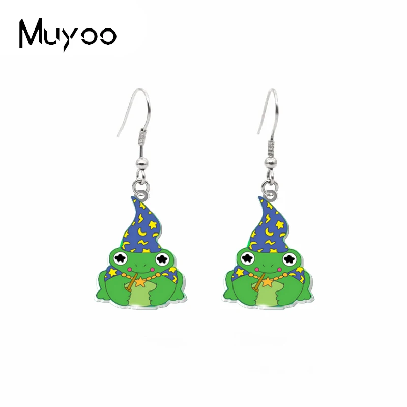 2021 New Cartoon Wizard Frog Magical Toad Epoxy Acrylic Resin Fish Hook Earrings Funny Frog Cosplay Handmade Jewelry Dangles