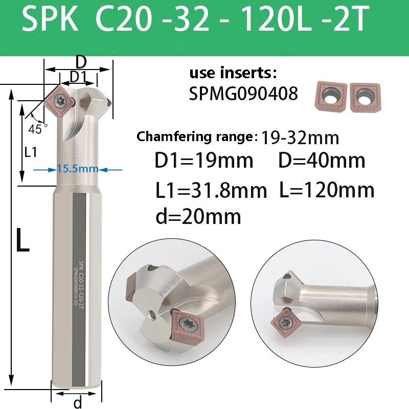 LIHAOPING 45 Degree SPK C20-25-130 Chamfering Milling Tools Cutter Knife Lathe Machine Endmill Carbide Inserts SEKT SEHT SPMG