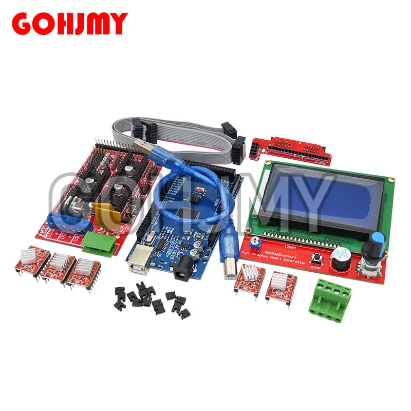 Mega 2560 R3 CH340+1pcs RAMPS 1.4 Controller+5pcs A4988/DRV8825 Stepper Driver Module+1pcs 12864 controller for 3D Printer kit