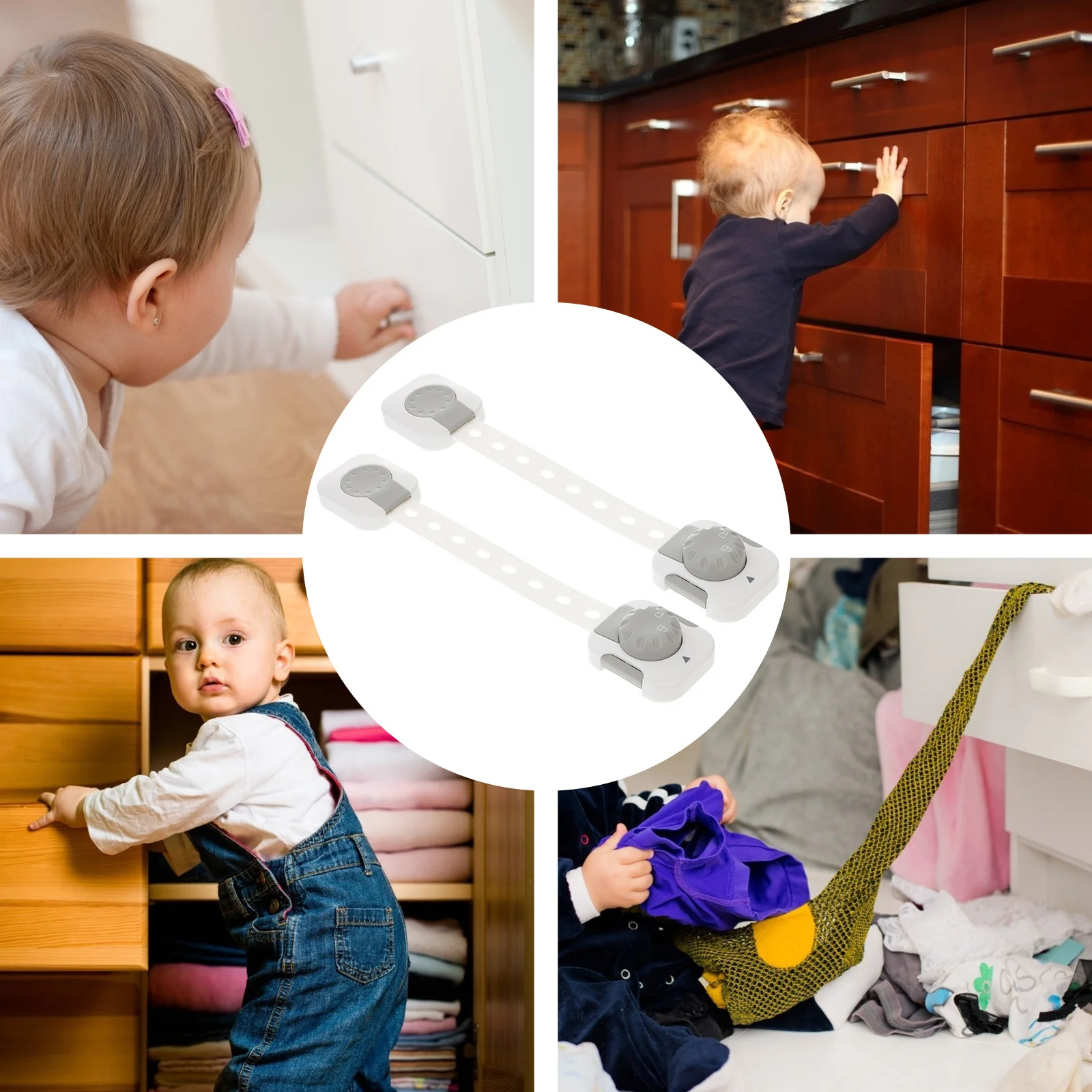 

2Pcs Child Safety Lock Multifunction Protective Security Lock for Cabinet Door Wardrobe Drawer Baby Hand Protection Device Grey