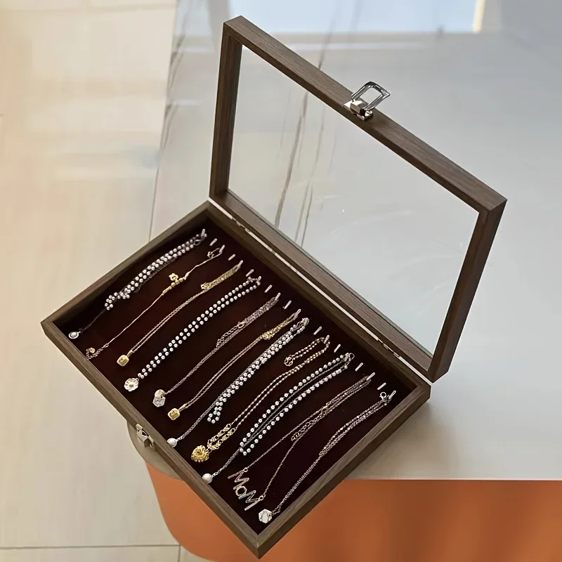 Glass Lid Jewelry Box Stackable Necklace Storage Case, Bracelet And Choker Chain Display Organizer Amagi
