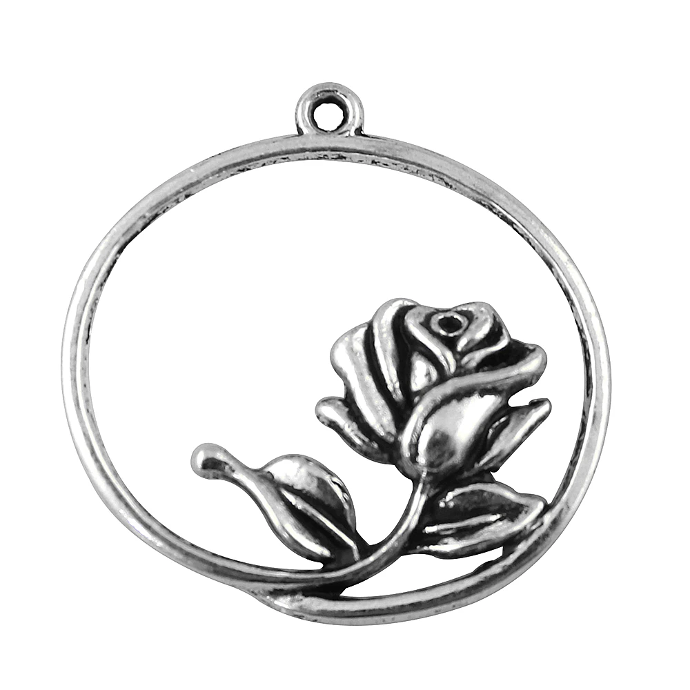 WYSIWYG 4pcs Charms Rose Flower 36x33mm Antique Making Pendant Vintage Tibetan Silver Color Antique Bronze DIY Handmade Jewelry