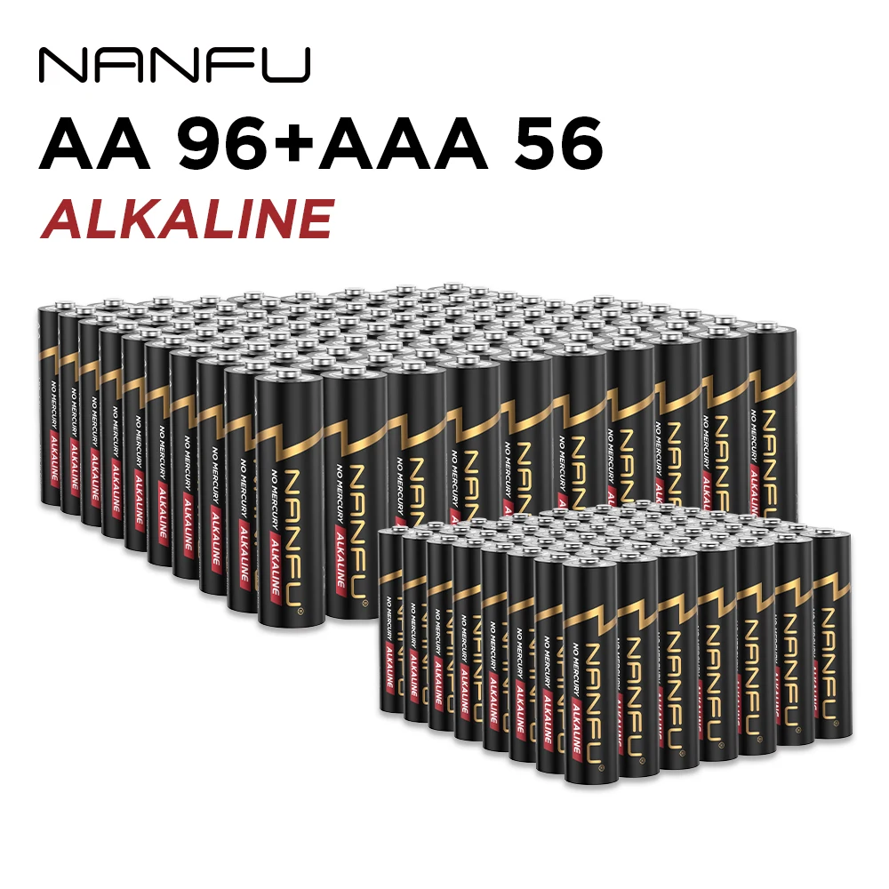 

Щелочные батарейки NANFU AA 96+AAA 56, 1,5 В, одноразовые, не перезаряжаемые