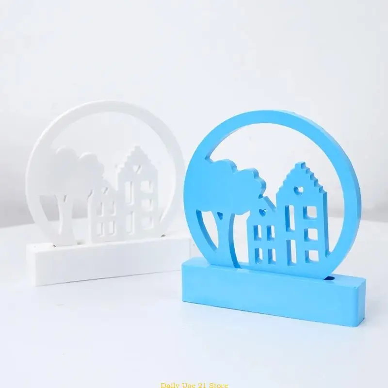 

Hollow House Wreath Silicones Molds for Art Craft Project, House Resins Molds with Base for Tealight Holder Decorations