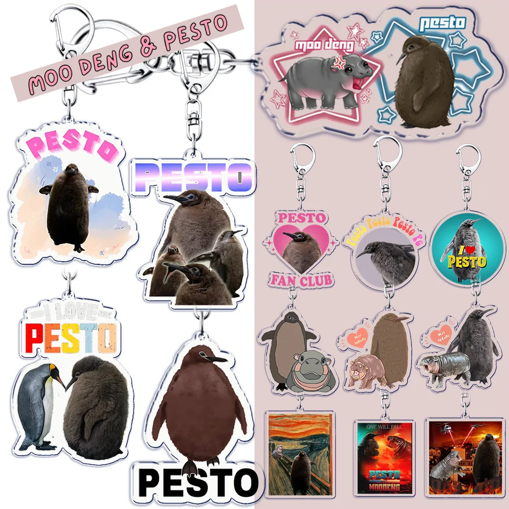 Cute Pesto Penguin Baby Keychains Keyring for Accessories Woman Animal Meme Pendant Keyring Jewelry Cute Moo Deng Fans