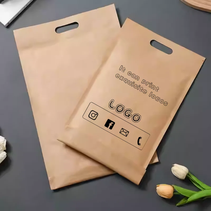 

50 экспресс-пакетов из крафт-бумаги, сумки-тоут, упаковочные пакеты для магазинов одежды, водонепроницаемые пакеты, с возможностью нанесения индивидуальных логотипов.