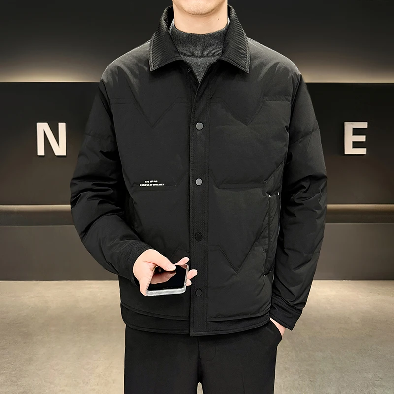 Winter Outdoor Running Sports Casual Down Jacket Men's Fashionable Solid Color Lapel Trendy Cold Proof and Warm Down Jacket