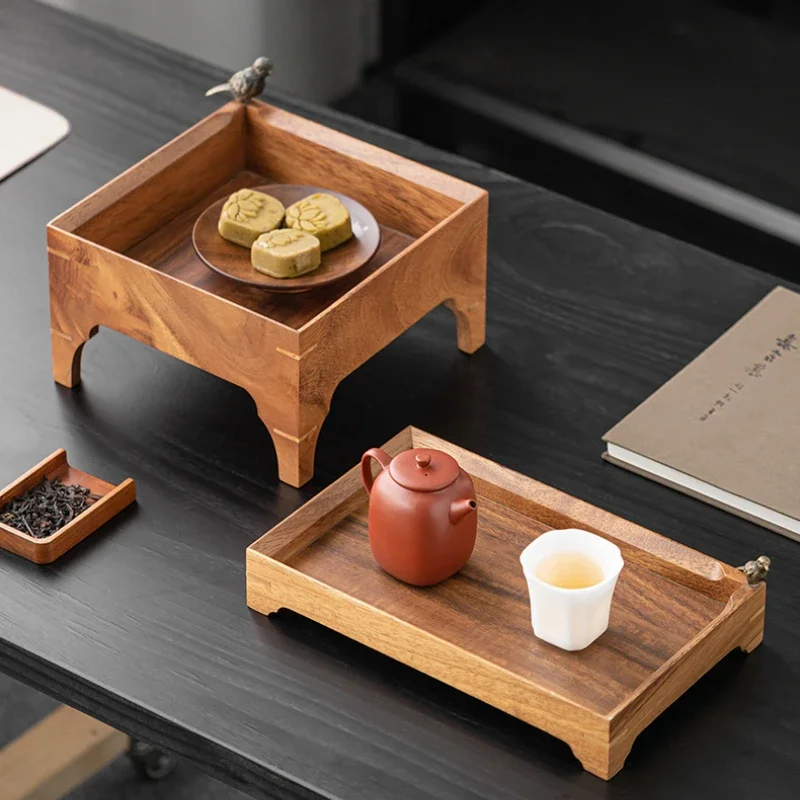 Solid Wood Kung Fu Tea Tray Dry Bubble Tray Simple Light Luxury Household Small Tea Tray Chinese Square Fruit Food Storage Plate