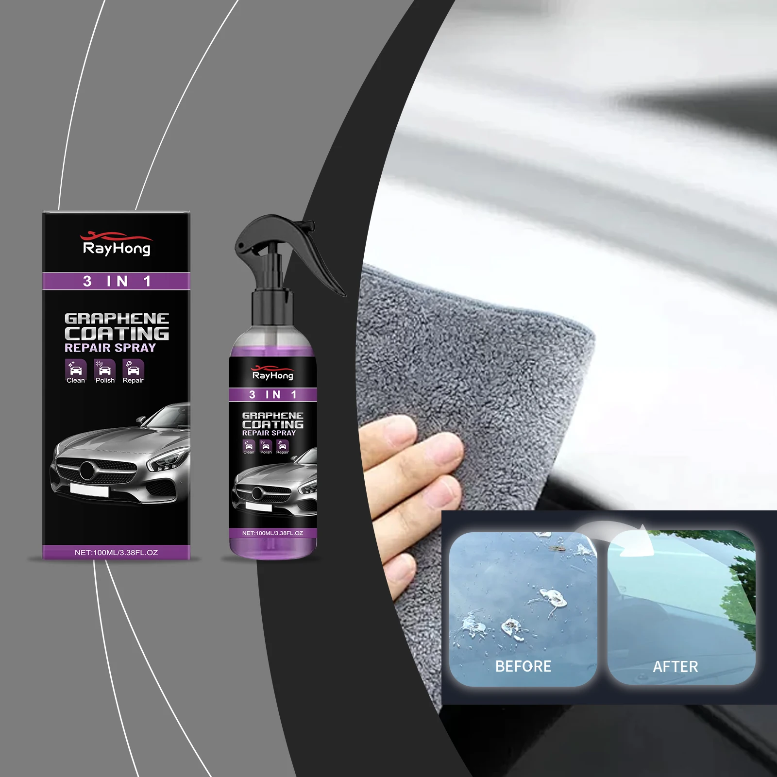 3 IN 1 Car Quick Ceramic Coating Spray Crystal Coating Liquid Hydrophobic Coating Polishing Agent Spray Auto Scratch Repair