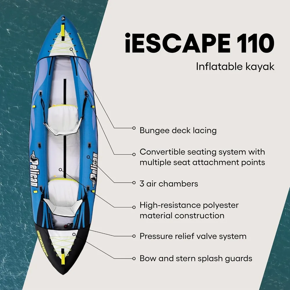 iESCAPE Inflatable Kayak - Recreational Kayak - Compact, Stable and Fun All in One - for 1 or 2 Person