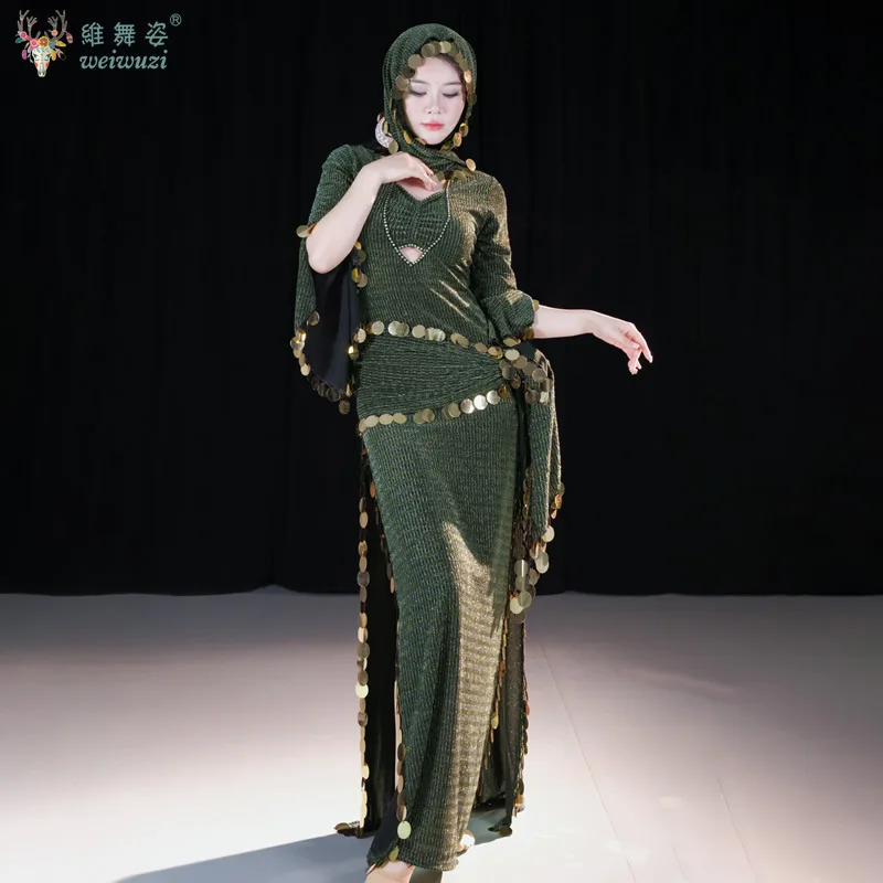 فستان مُصمم حسب الطلب للرقص الشرقي للنساء فساتين تدريب شعبي بلدي ترتر وشاح الورك أداء شرقي رداء مسابقة Saidi