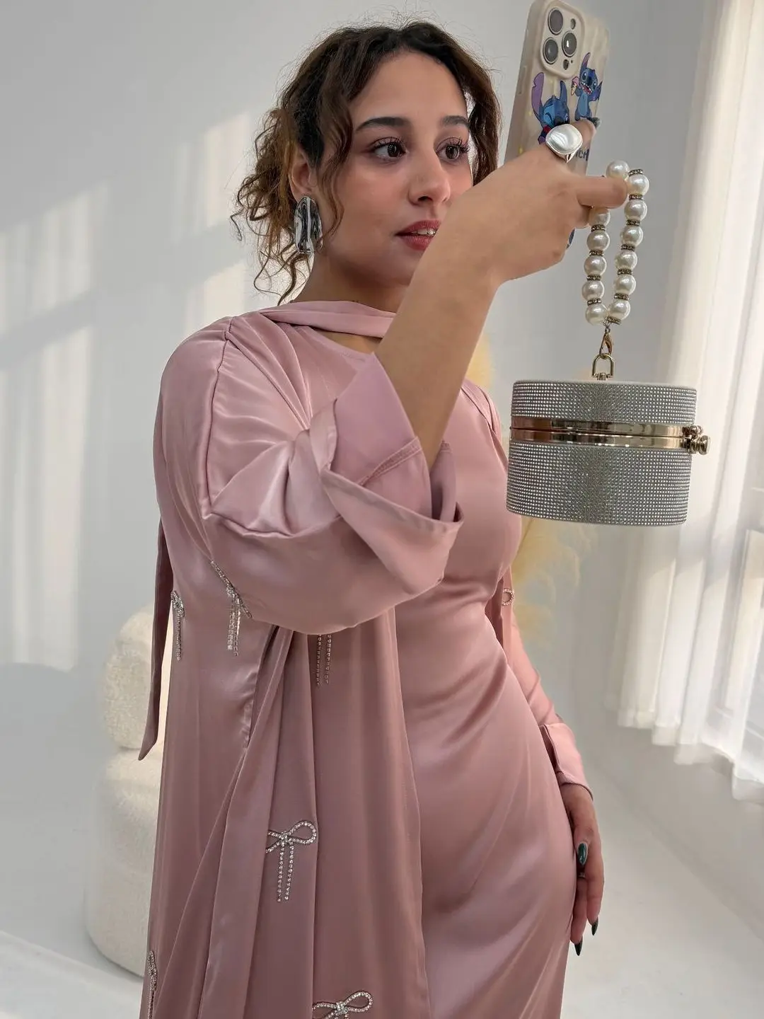 

Long Diamond-Encrusted Two-Piece Set Women's Robe Dress Elegant Stage Costume Traditional Chinese Ethnic Fashion