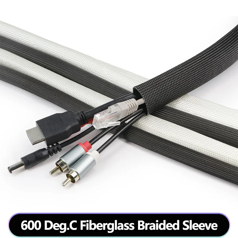2-10m 600 Deg.C Fiberglass Braided Sleeve 1-30mm High Temperature Resistant Cable Sleeve Glass Fiber Insulated Wire Protect Wrap